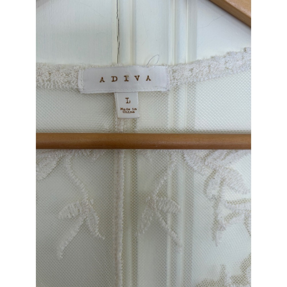 Adiva Womens Cream Lace Floral Embroidered Long Duster Kimono Cardigan Large - Picture 4 of 8